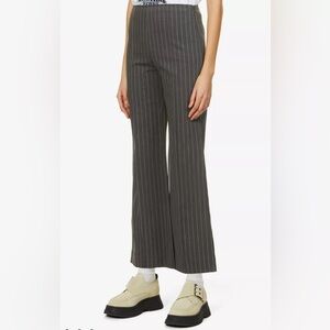 NWOT Ganni flare recycled poly-blend gray & white pinstripe trousers size 32